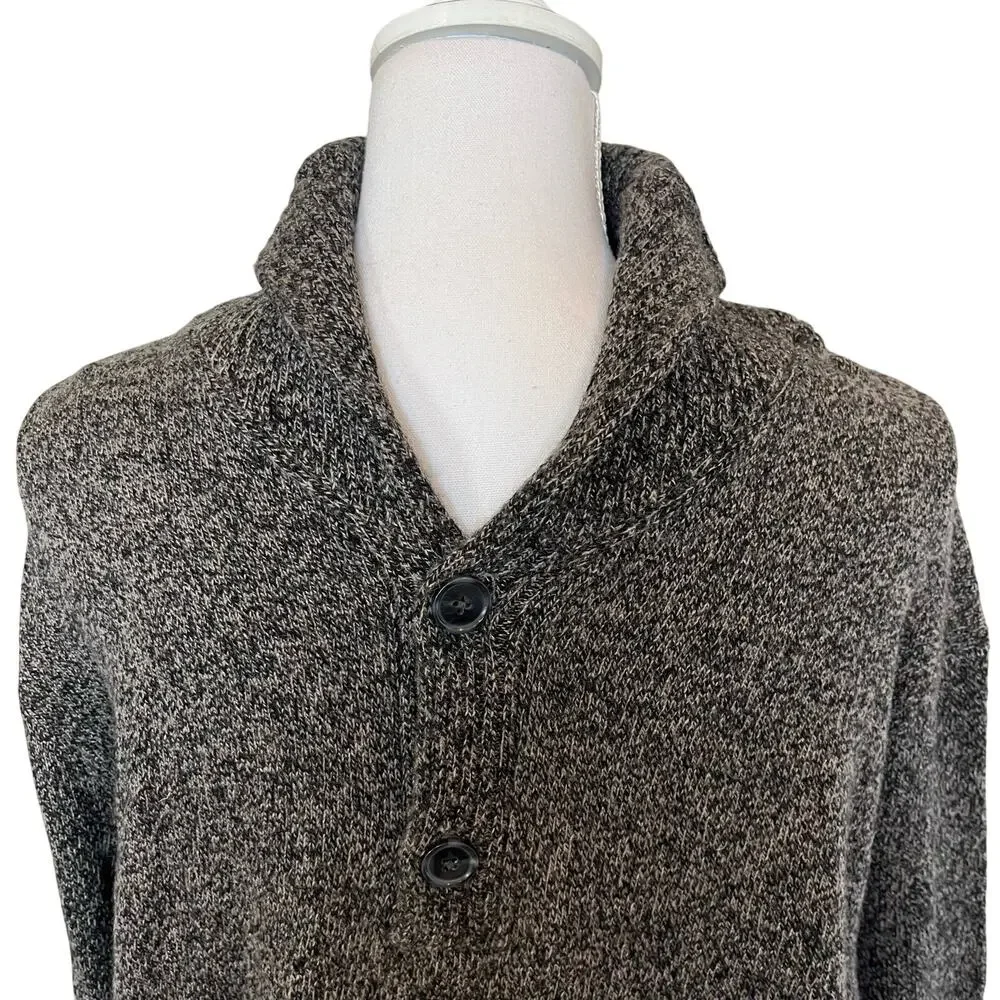 J. Crew Sweater Men's Size XL Brown Marled Shawl Collar Button Lambs Wool Blend